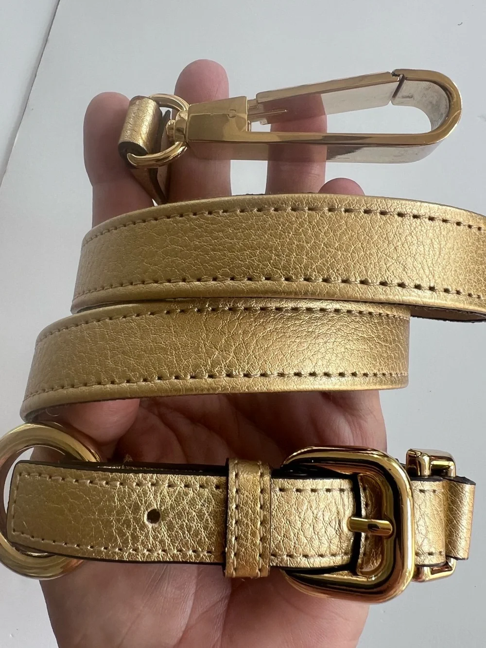 Ann Taylor Metallic Gold Statement Belt Size L Fixed 35” Chain Link Hardware